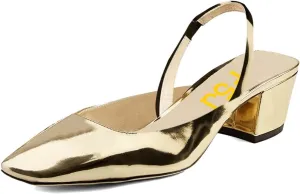 FSJ Women Retro Square Toe Slingback Sandals Comfortable Low Block Heel Pump Evening Office Shoes