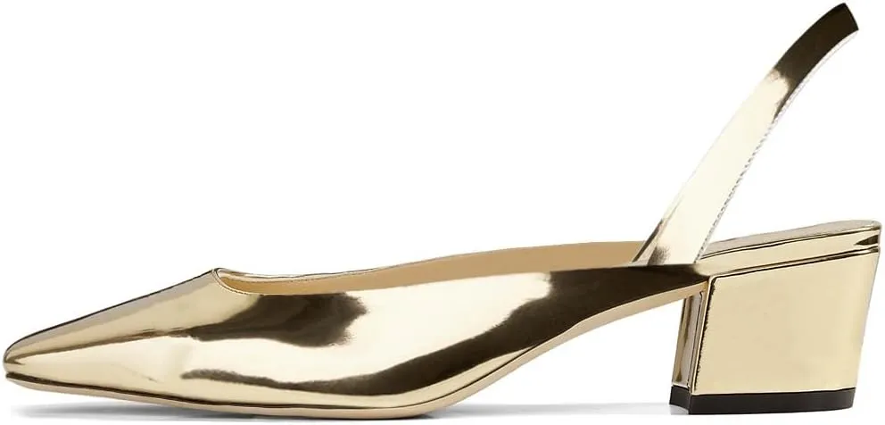 FSJ Women Retro Square Toe Slingback Sandals Comfortable Low Block Heel Pump Evening Office Shoes