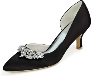 FufoneUS Women's Sparkling Crystal Kitten Heel Closed Toe Pumps Slip-On Evening Wedding Dress Shoes