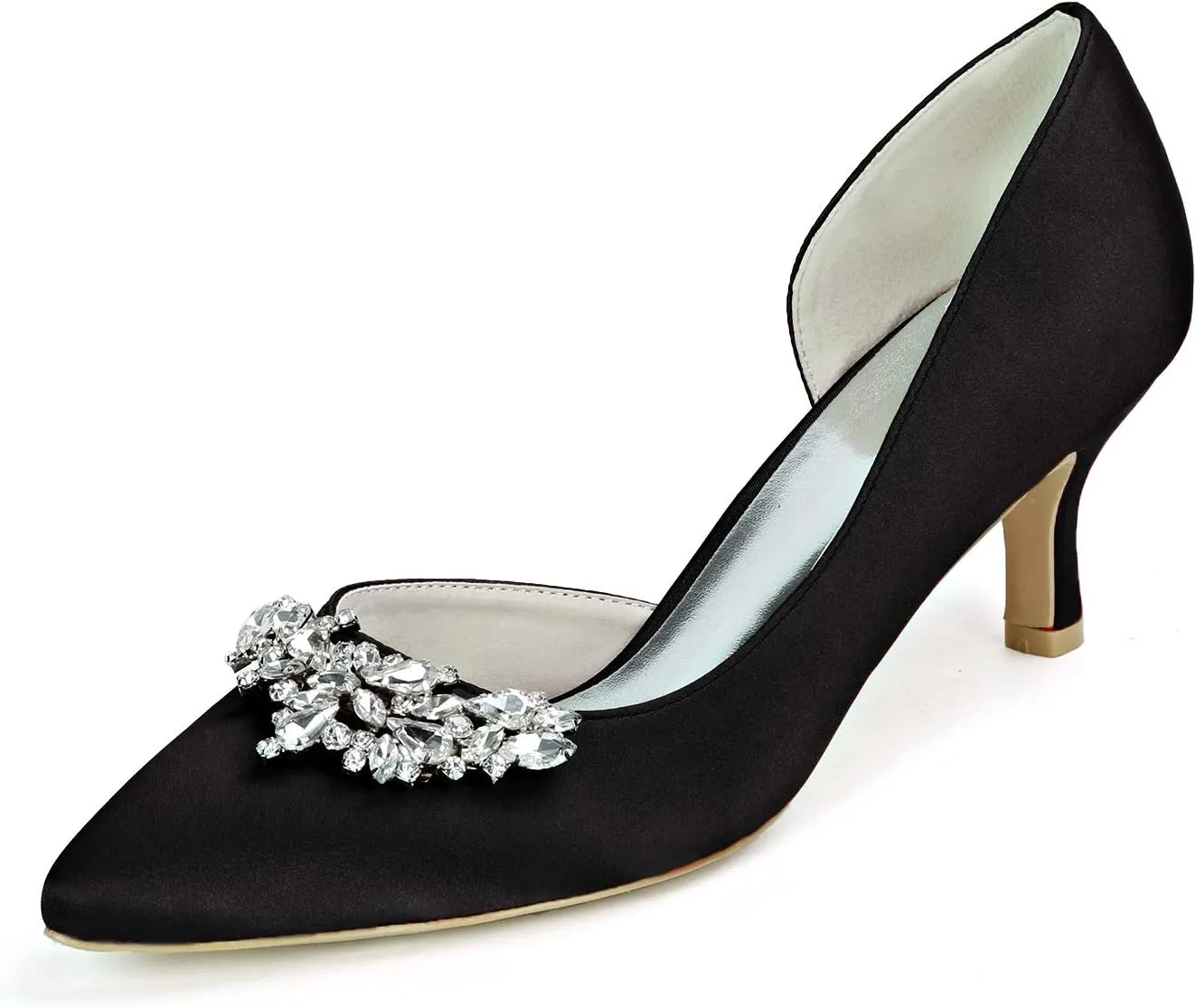 FufoneUS Women's Sparkling Crystal Kitten Heel Closed Toe Pumps Slip-On Evening Wedding Dress Shoes
