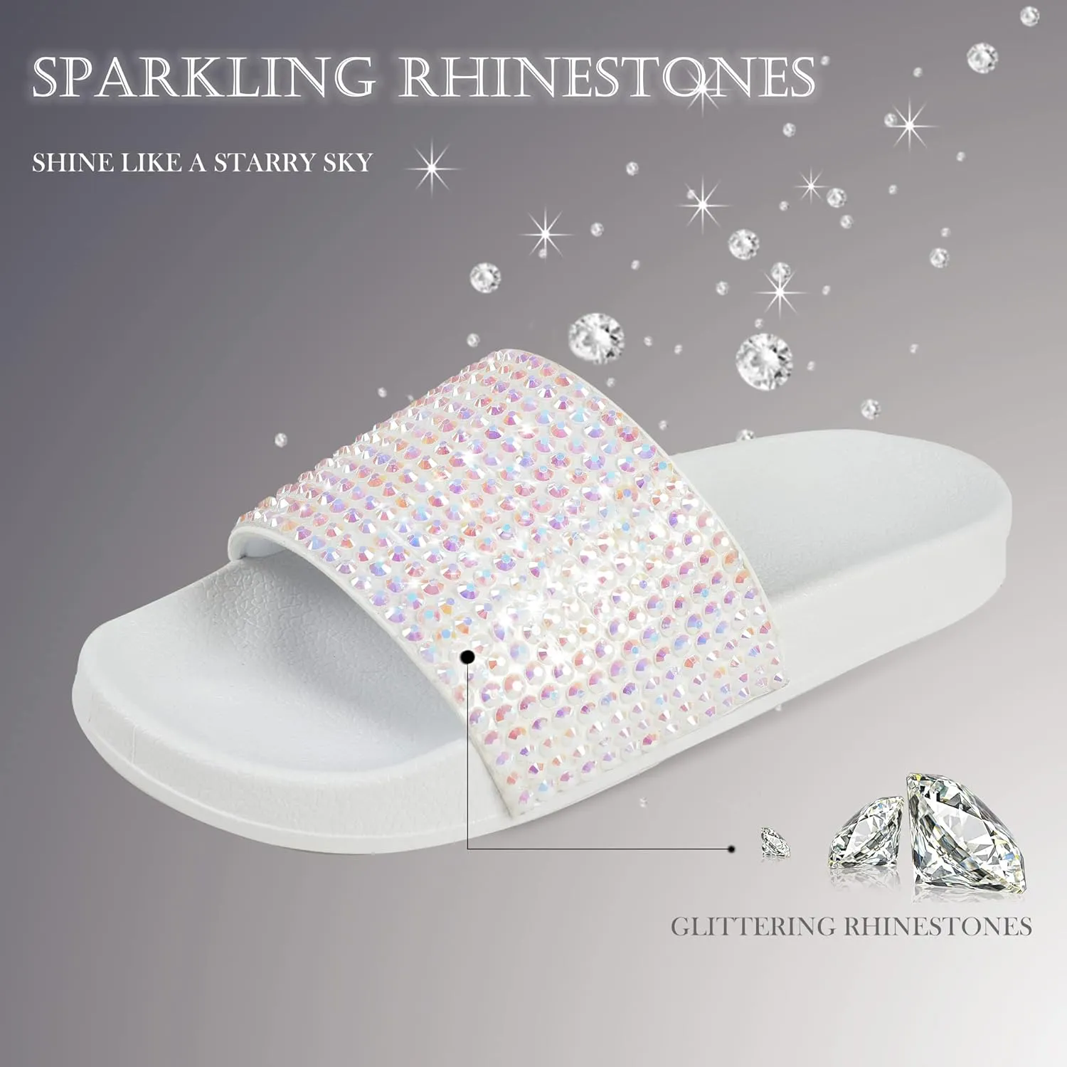 Fur Story Womens Slides House Slippers Rhinestone Glitter Slides Cute bling Flat for Women Platform Sandals Cozy Bedroom Slippers Shower Shoes