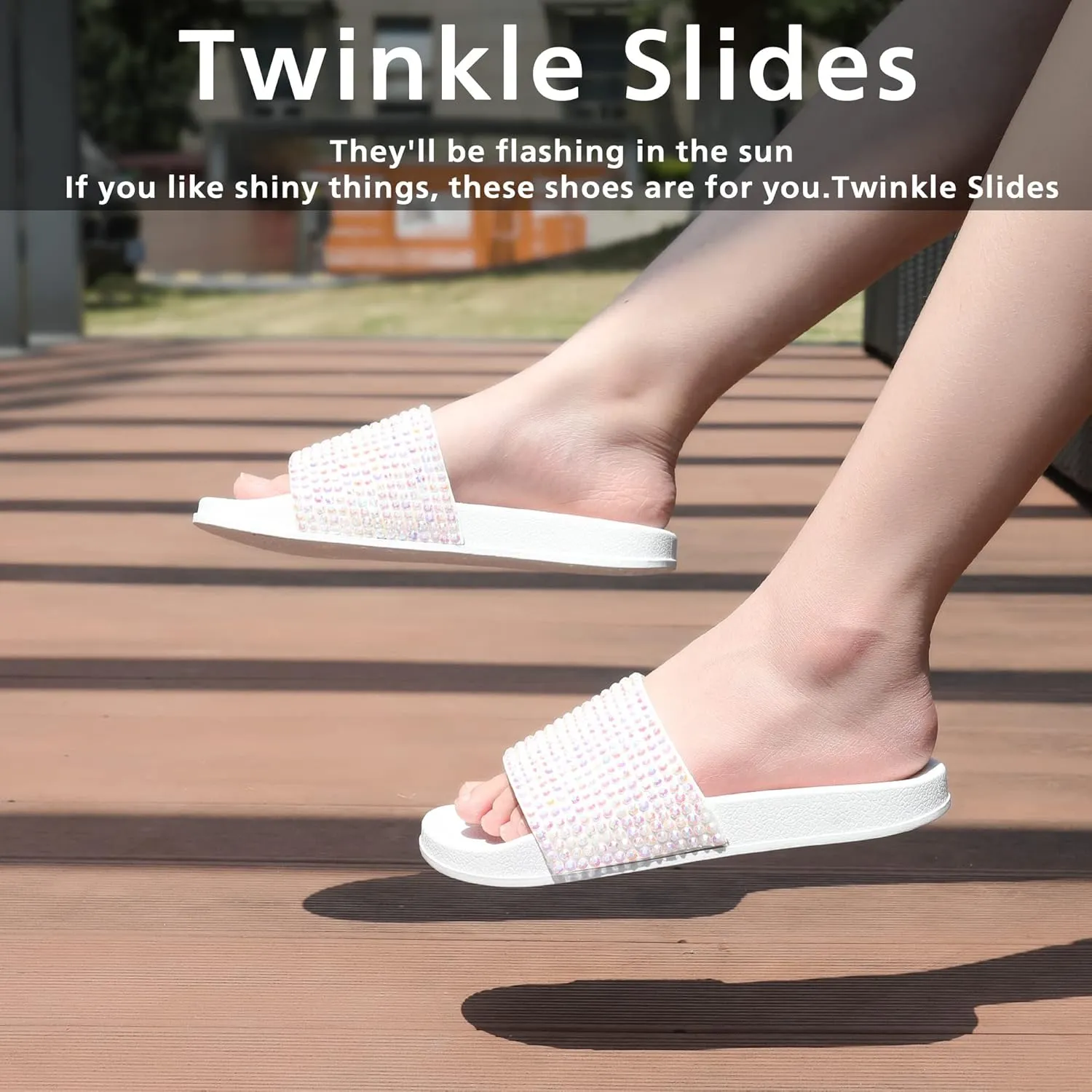 Fur Story Womens Slides House Slippers Rhinestone Glitter Slides Cute bling Flat for Women Platform Sandals Cozy Bedroom Slippers Shower Shoes