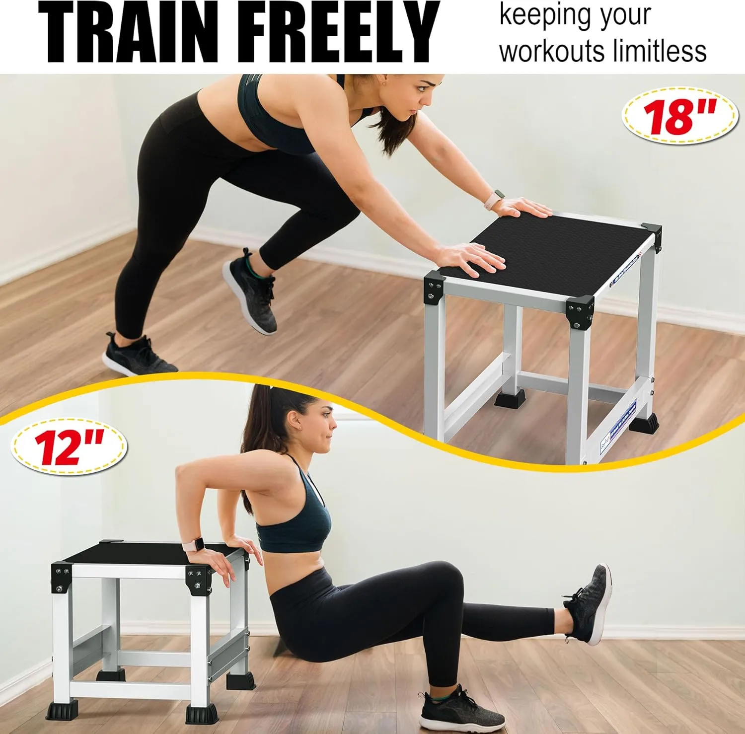 GanFindX Steel Plyo Box 12/18 Inch Surface Metal Plyometric Jumping Box Home Gym Jump Trainer for Fitness Exercise Agility Stamina Conditioning Strength Training and Dumbbell Rack