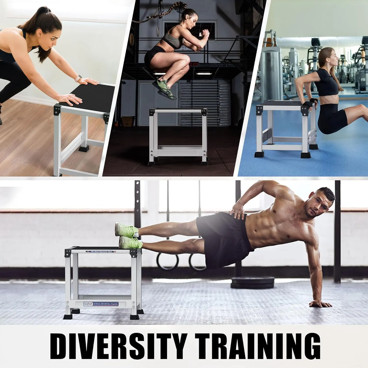 GanFindX Steel Plyo Box 12/18 Inch Surface Metal Plyometric Jumping Box Home Gym Jump Trainer for Fitness Exercise Agility Stamina Conditioning Strength Training and Dumbbell Rack