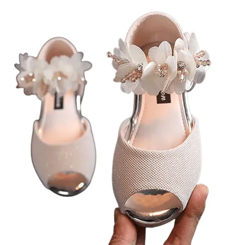 Girls Flower Rhinestone Low Heel Shoes