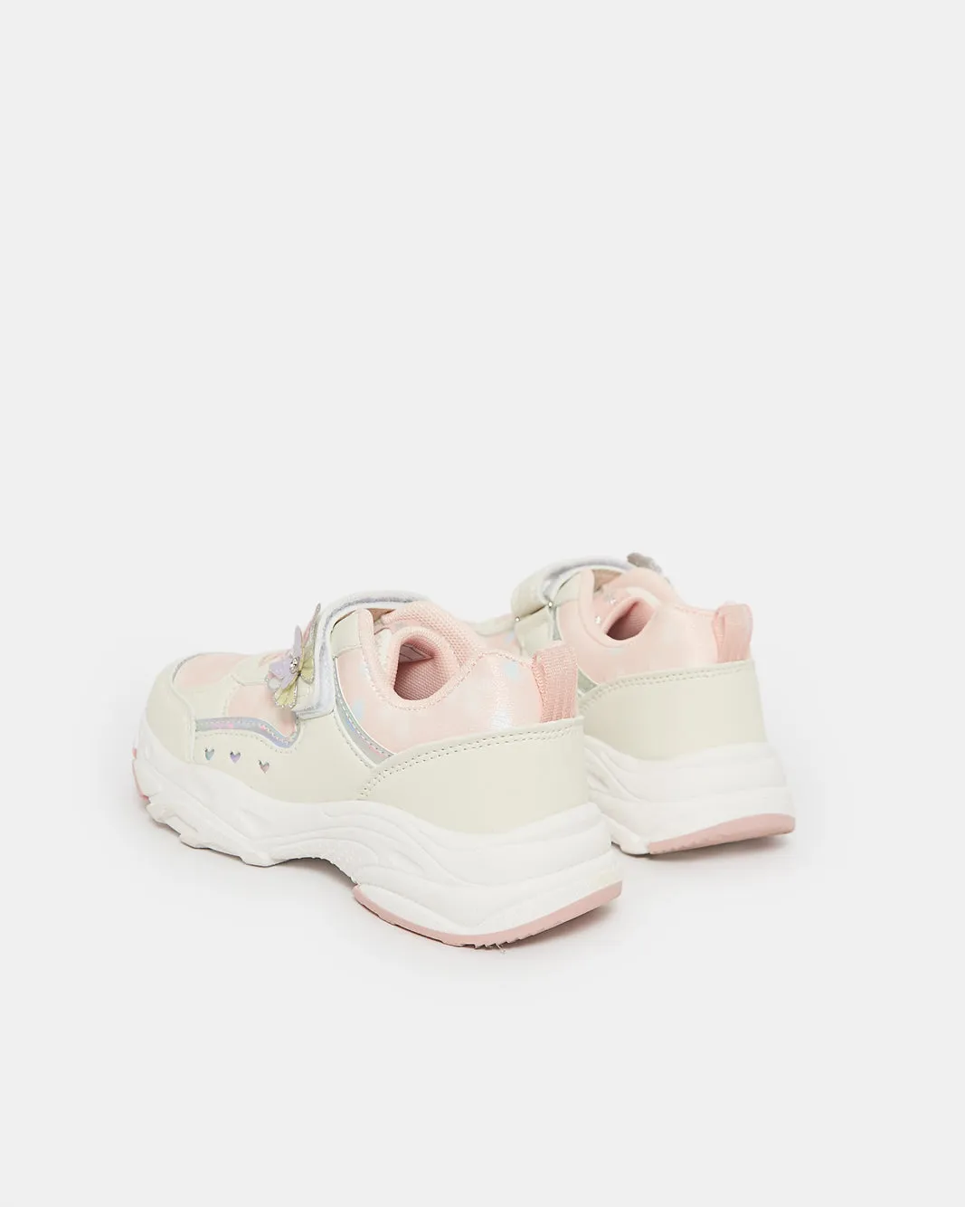 Girls White Butterfly Trim Trainer