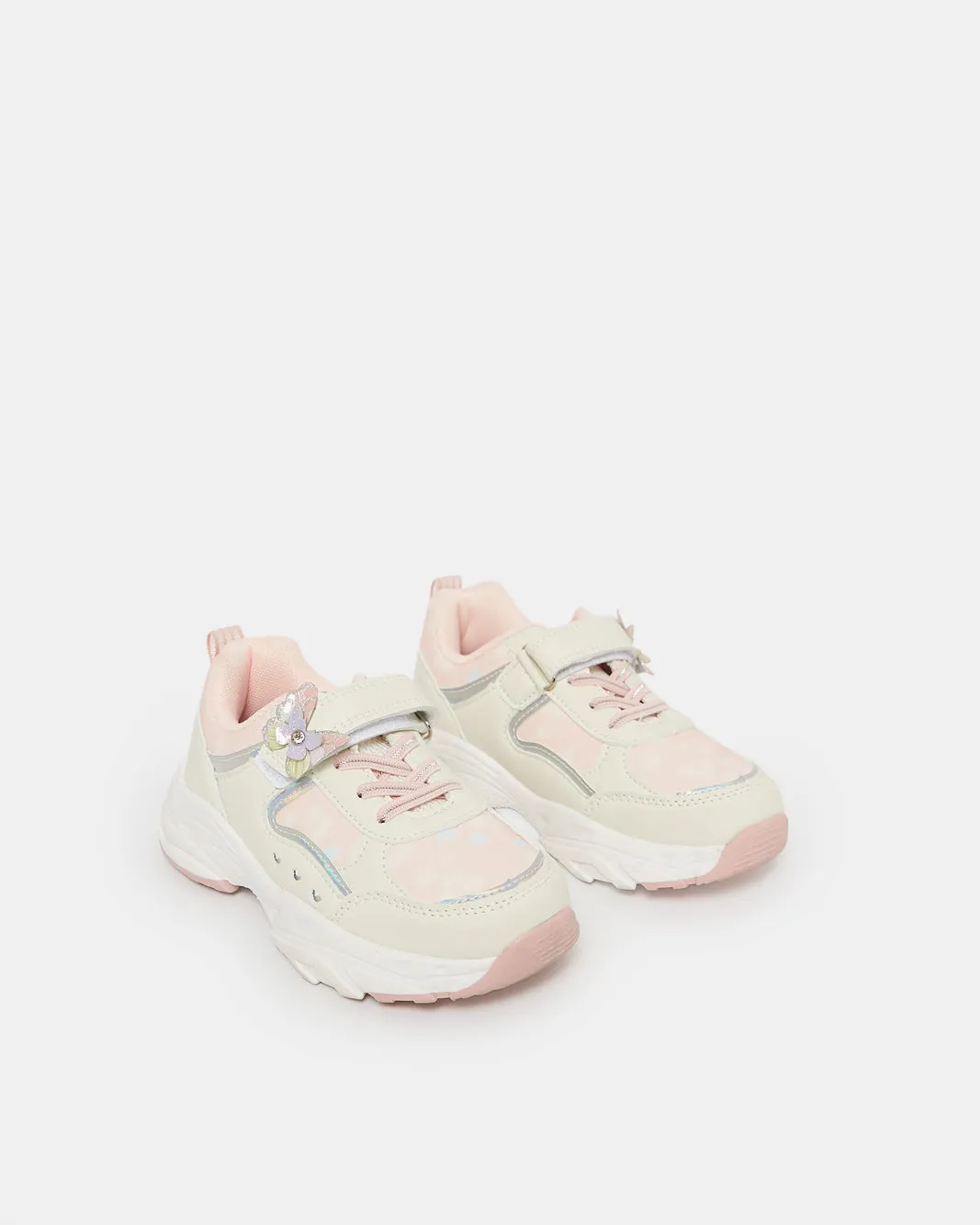 Girls White Butterfly Trim Trainer