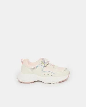 Girls White Butterfly Trim Trainer