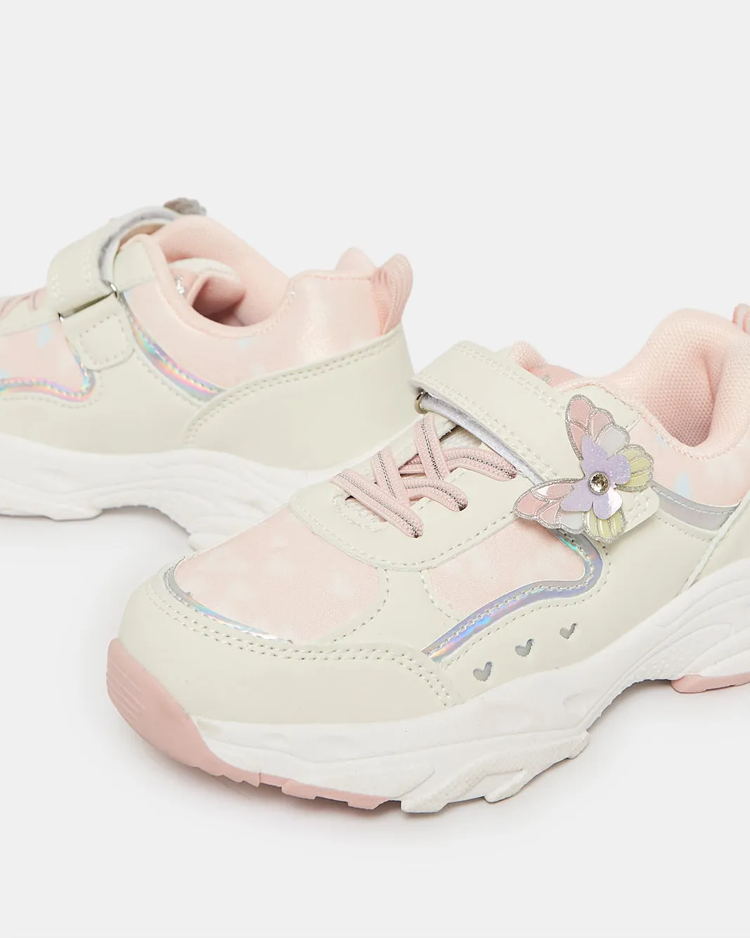 Girls White Butterfly Trim Trainer