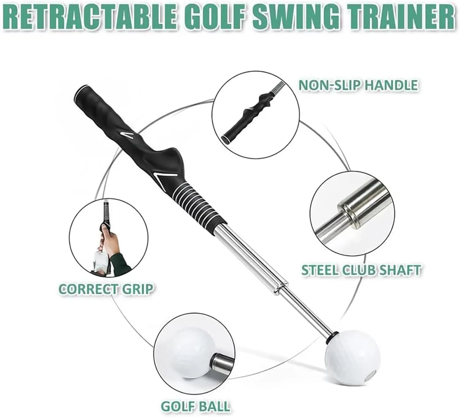 Gloryboom Golf, Retractable Golf Swing Training Aid, Telescopic Club, Golf Grip Trainer with Instant Feedback, Strength Training for Chipping Hitting, for Right & Left-Handed Golfers
