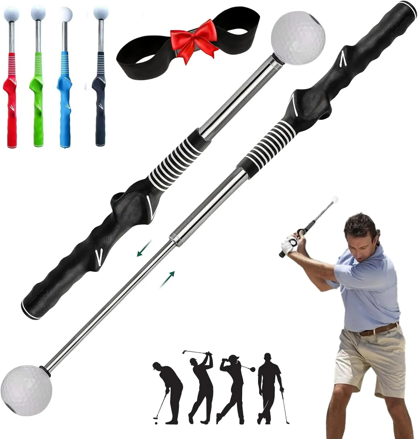 Gloryboom Golf, Retractable Golf Swing Training Aid, Telescopic Club, Golf Grip Trainer with Instant Feedback, Strength Training for Chipping Hitting, for Right & Left-Handed Golfers