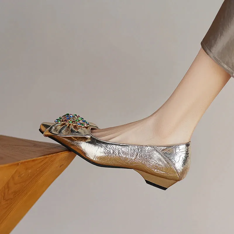 Gold Silver Women High Heel Shoes Round Toe Low Square Heel