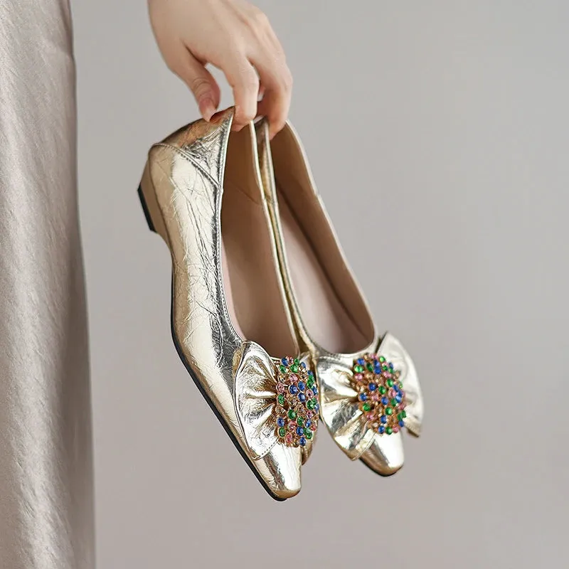 Gold Silver Women High Heel Shoes Round Toe Low Square Heel