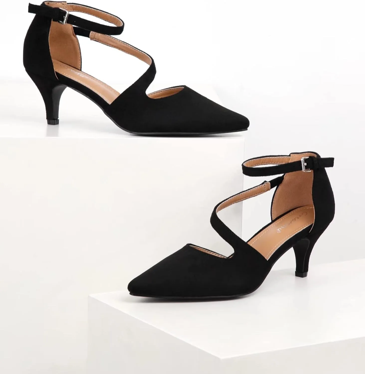 Greatonu Women's Low Heel Pumps Pointed Toe Bridal Wedding Party Kitten Heel Pump Shoes