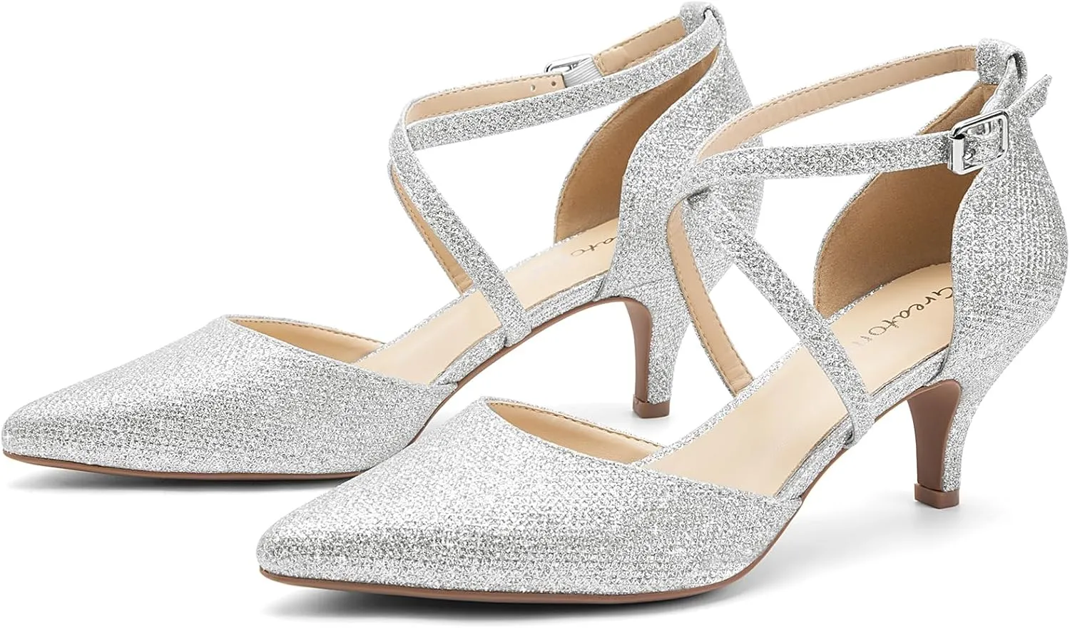 Greatonu Women's Low Heel Pumps Pointed Toe Bridal Wedding Party Kitten Heel Pump Shoes
