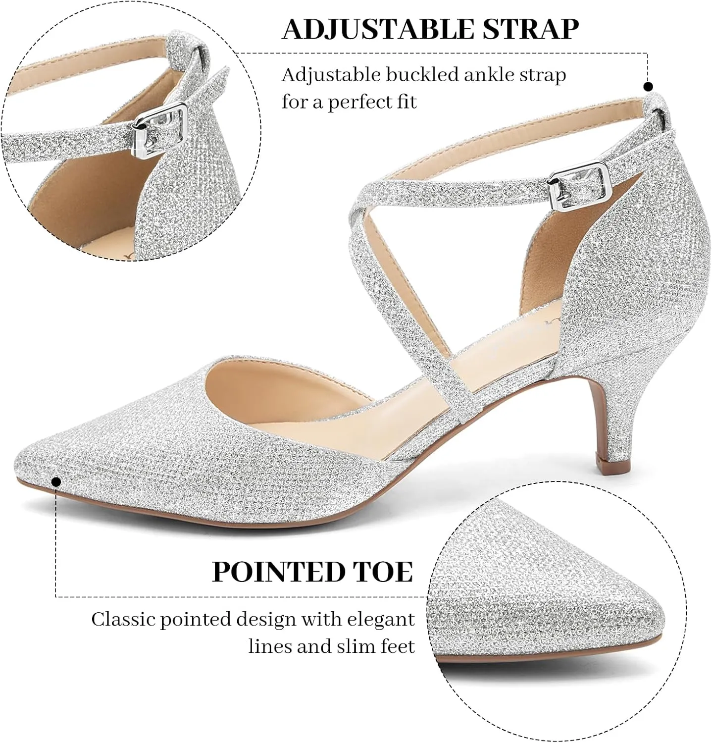 Greatonu Women's Low Heel Pumps Pointed Toe Bridal Wedding Party Kitten Heel Pump Shoes