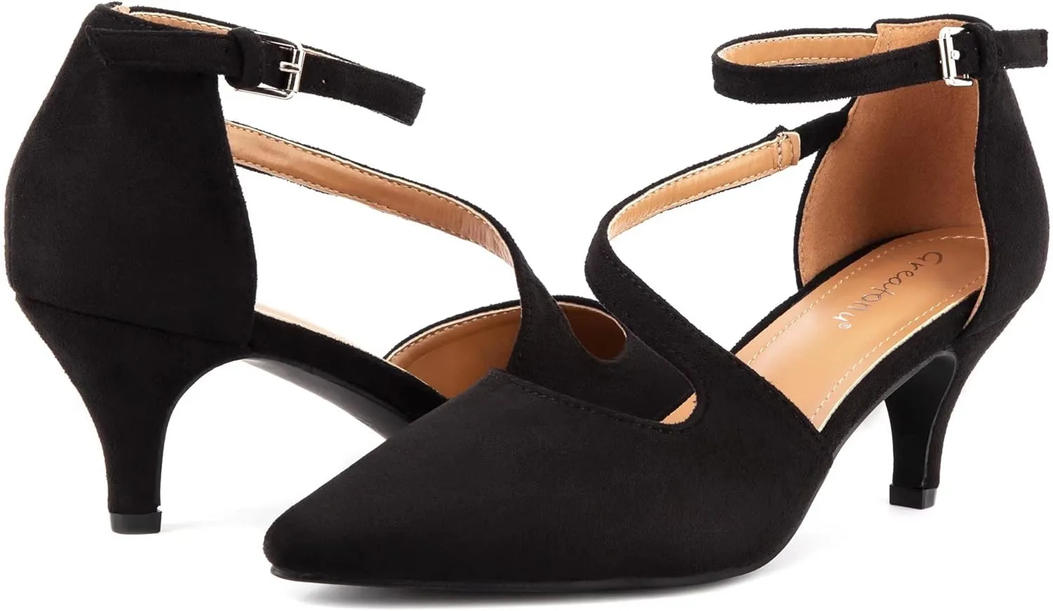Greatonu Women's Low Heel Pumps Pointed Toe Bridal Wedding Party Kitten Heel Pump Shoes