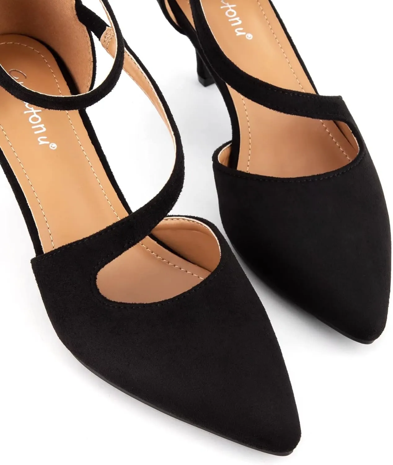 Greatonu Women's Low Heel Pumps Pointed Toe Bridal Wedding Party Kitten Heel Pump Shoes