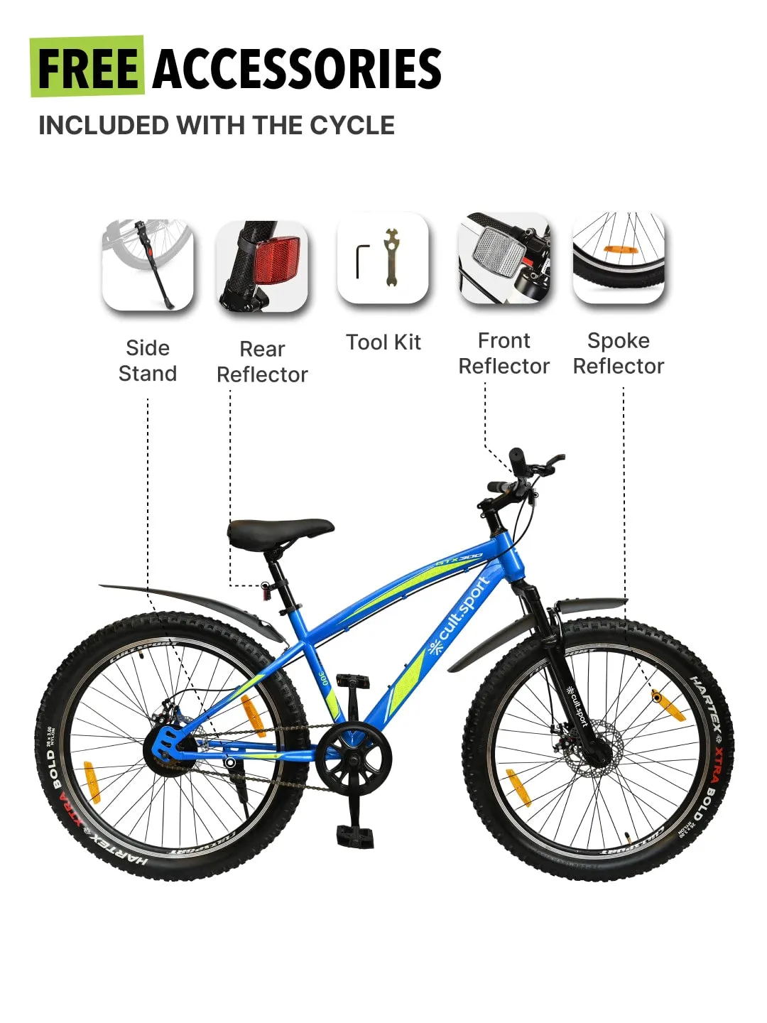GTX30026TBLUE Steel Single Speed 26 inch Mountain Cycle, Front Suspension, Double Wall Rim, Free Trainer Sessions and Cycling Event