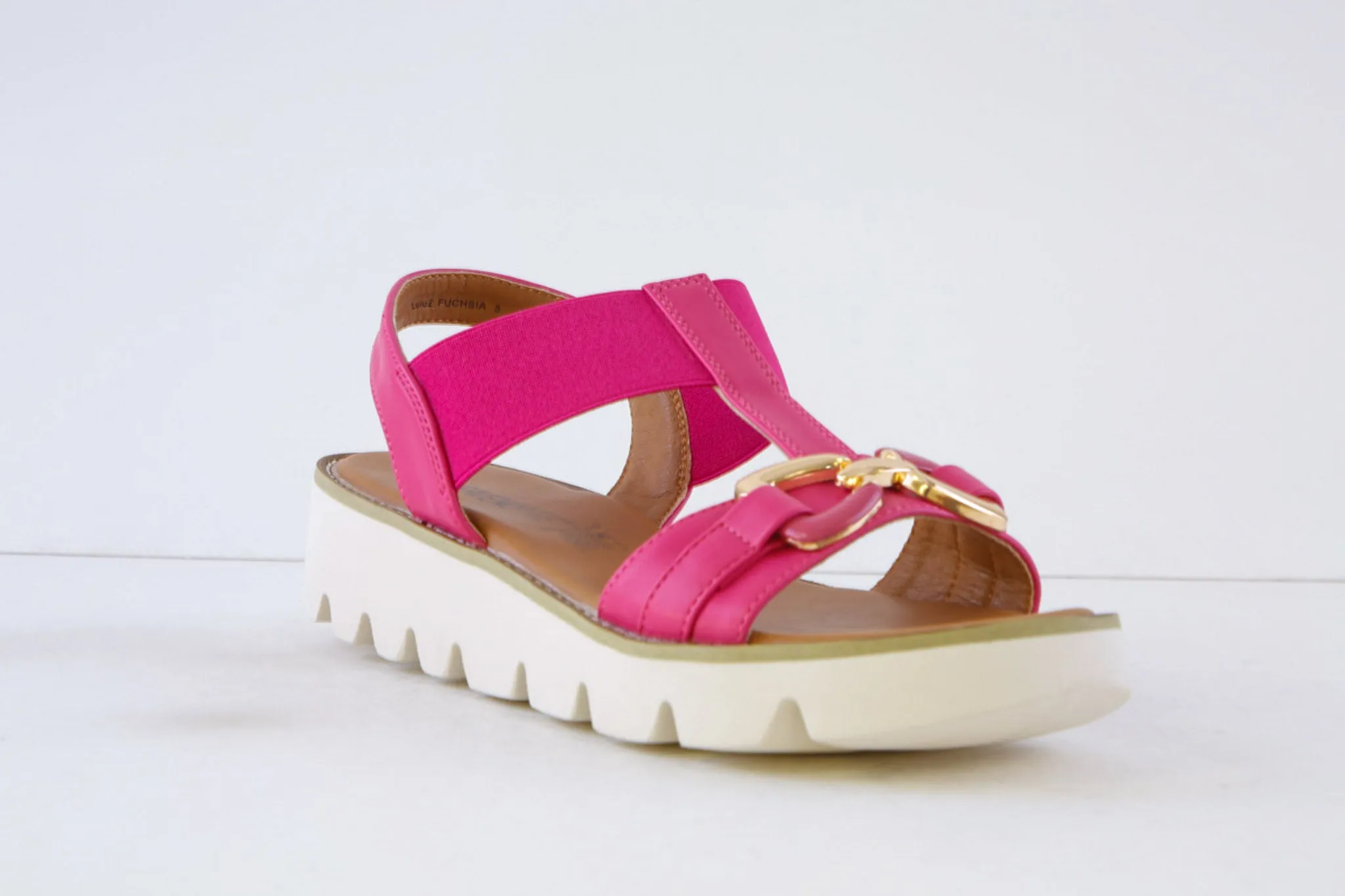 HEAVENLY FEET - LULU2 LOW WEDGE SANDAL - FUCHSIA