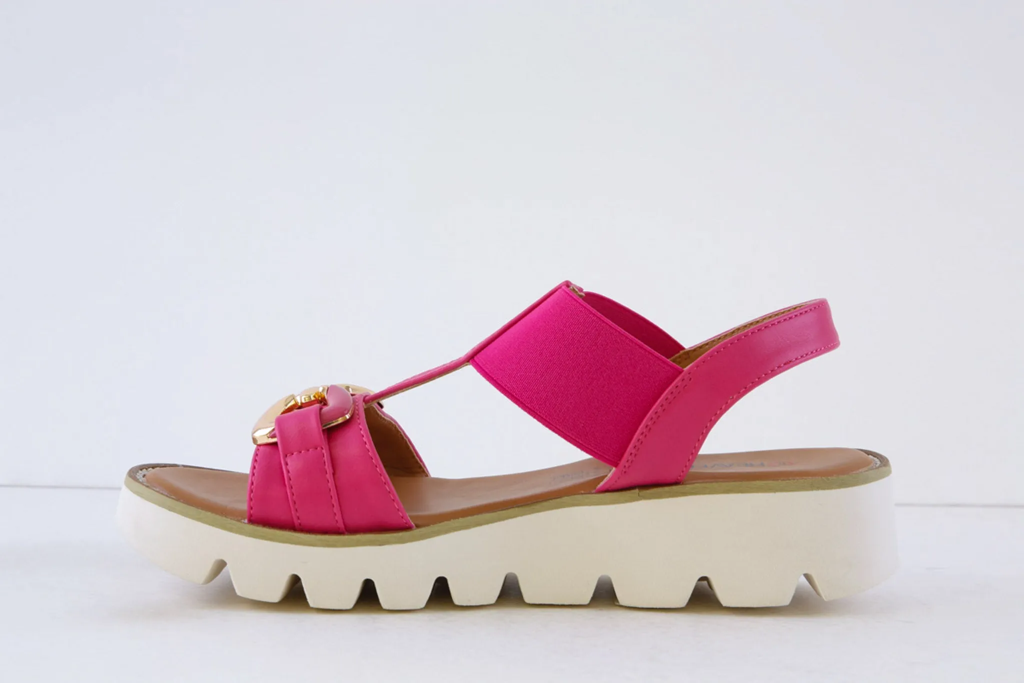 HEAVENLY FEET - LULU2 LOW WEDGE SANDAL - FUCHSIA
