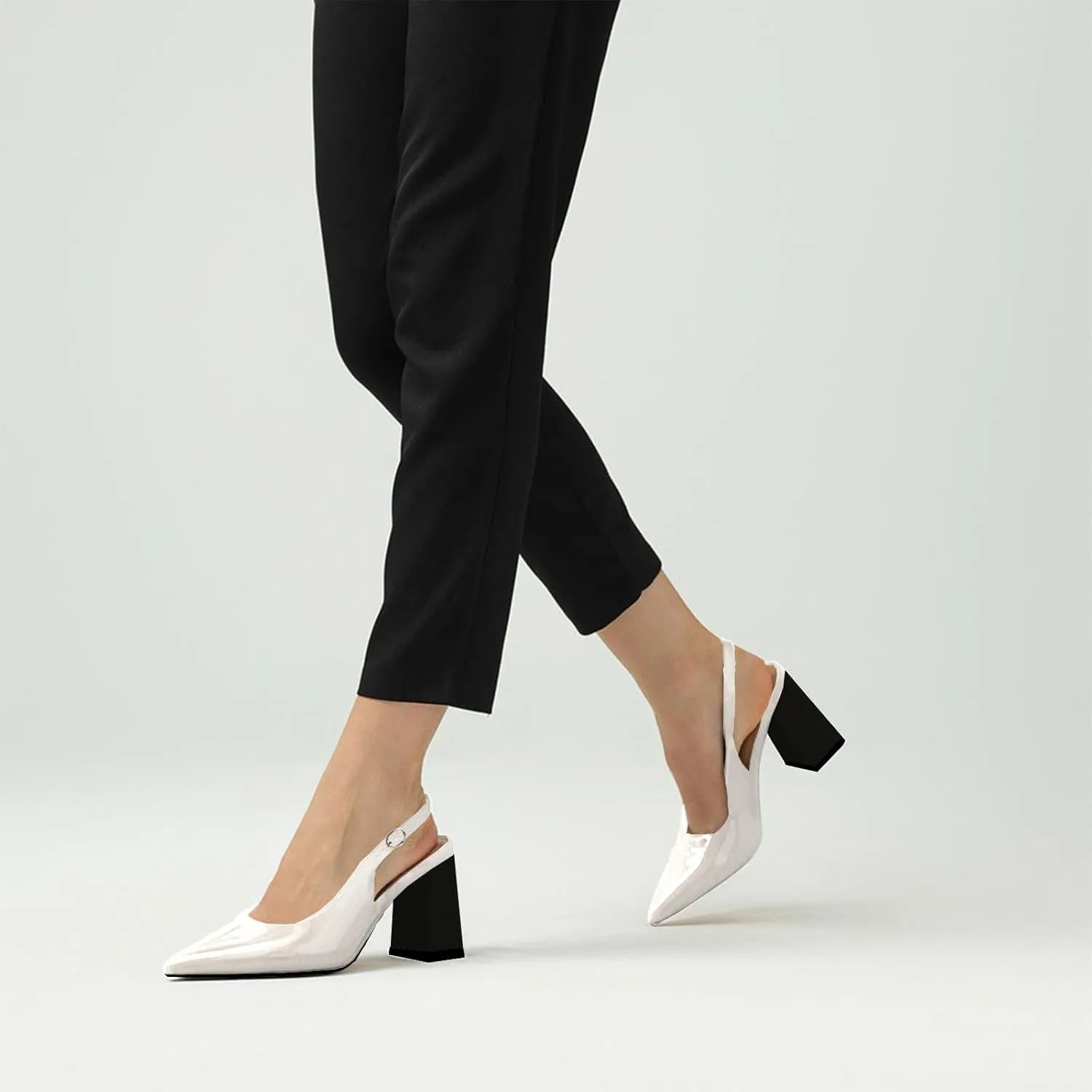 heelchic Slingback Heels for Women Block Heel Pointed Closed Toe Chunky Heel Slip on Wedding Dress Shoes Comfortable
