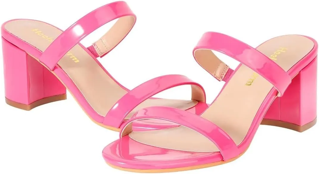 Heels Charm Women's Chunky Block Low Heeled Sandals 2.75 Inches Open Toe Two Strap Slip on Block High Heel Sandal Dress Sandals Daily Work Party Shoes