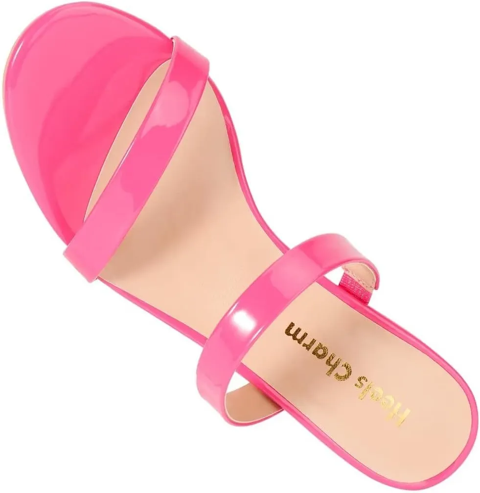 Heels Charm Women's Chunky Block Low Heeled Sandals 2.75 Inches Open Toe Two Strap Slip on Block High Heel Sandal Dress Sandals Daily Work Party Shoes