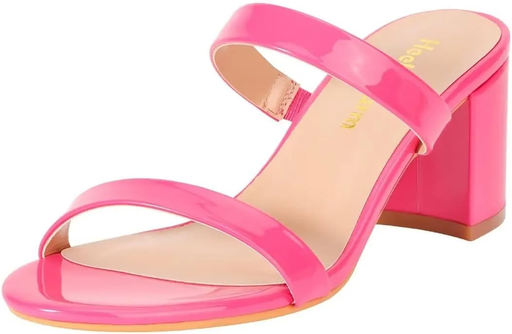 Heels Charm Women's Chunky Block Low Heeled Sandals 2.75 Inches Open Toe Two Strap Slip on Block High Heel Sandal Dress Sandals Daily Work Party Shoes