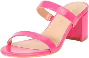 Heels Charm Women's Chunky Block Low Heeled Sandals 2.75 Inches Open Toe Two Strap Slip on Block High Heel Sandal Dress Sandals Daily Work Party Shoes