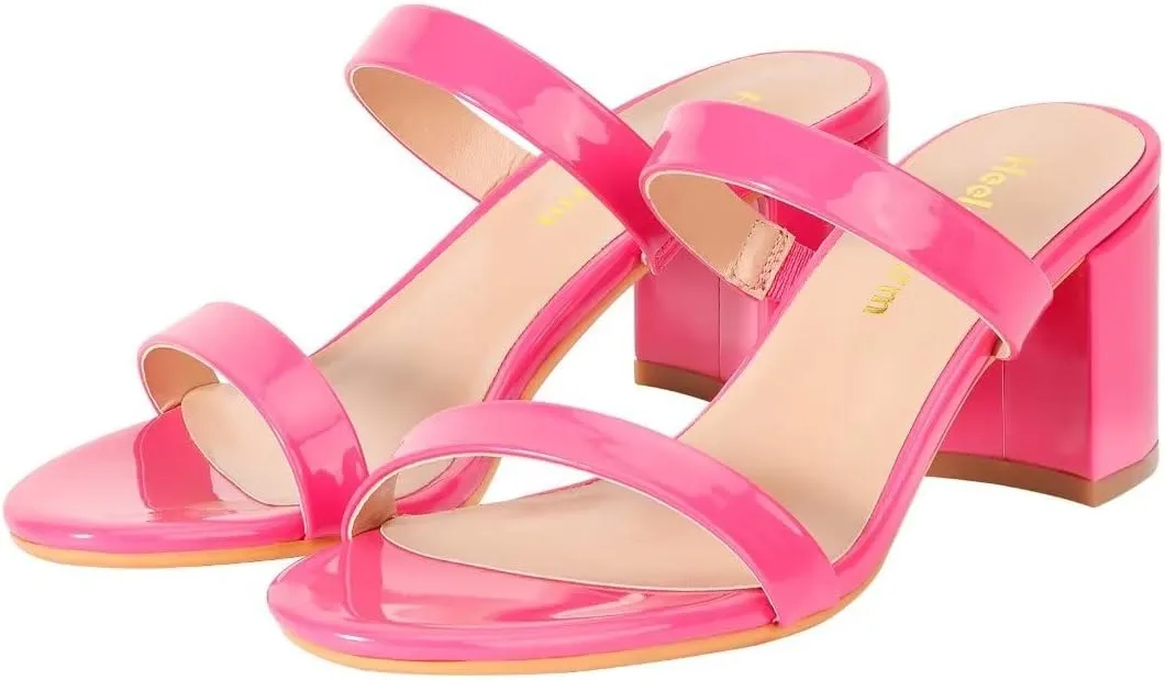 Heels Charm Women's Chunky Block Low Heeled Sandals 2.75 Inches Open Toe Two Strap Slip on Block High Heel Sandal Dress Sandals Daily Work Party Shoes