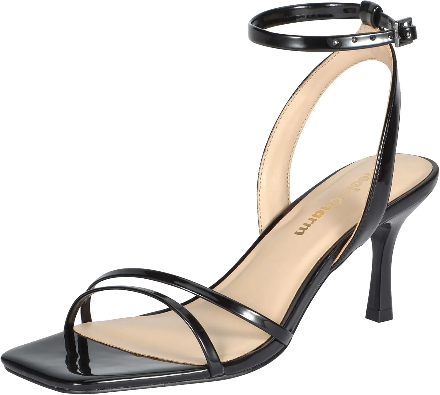 Heels Charm Women's Stiletto Heeled Sandals 2.95 Inches Open Toe Square Toe Two Straps Ankle Strap Strappy High Heel Sandal Dress Dancing Sandals Daily Work Party Wedding Shoes