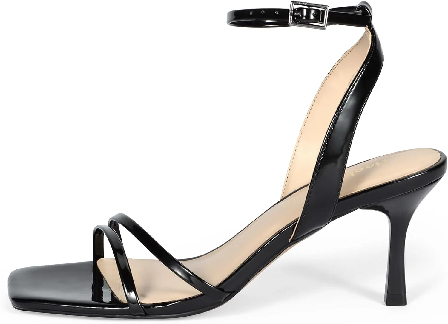 Heels Charm Women's Stiletto Heeled Sandals 2.95 Inches Open Toe Square Toe Two Straps Ankle Strap Strappy High Heel Sandal Dress Dancing Sandals Daily Work Party Wedding Shoes