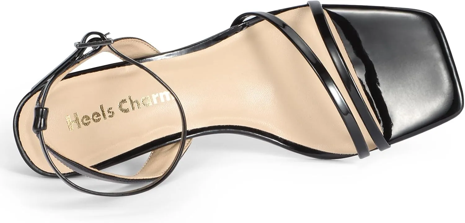 Heels Charm Women's Stiletto Heeled Sandals 2.95 Inches Open Toe Square Toe Two Straps Ankle Strap Strappy High Heel Sandal Dress Dancing Sandals Daily Work Party Wedding Shoes