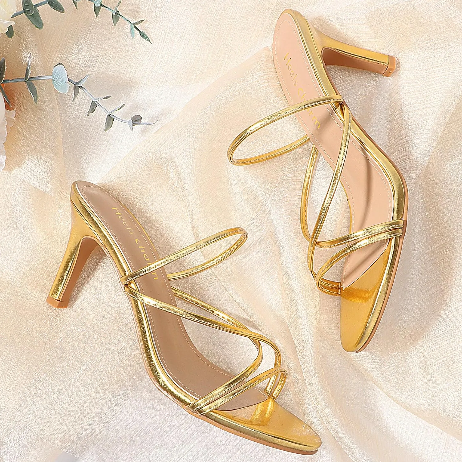 Heels Charm Women's Stiletto Heeled Sandals 3.27 Inches Open Toe Slip On High Heel Sandal Dress Dancing Sandals Daily Work Usual Party Wedding Shoes