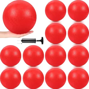 Hiboom 12 Pcs Playground Balls 5 Inch Dodgeball Playground Balls Kick Outdoor Inflatable with 1 Pcs Hand Pump for Adults Yoga Exercise Gym Schoolyard(Red)