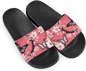 Howilath Cute Animal Women's Classic Open Toe Single Band Slip-On Flat Slide Sandal, Mandala Galaxy Butterflies Colorful Design Women Shower Slippers