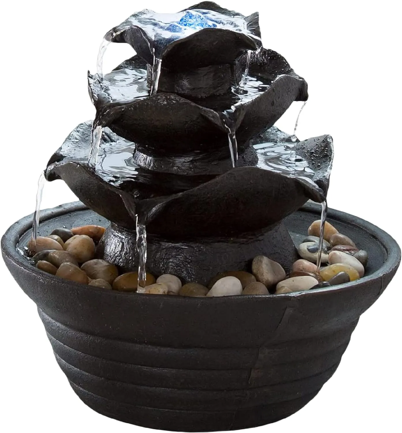 Indoor Fountain with LED Lights – Cascading 3-Tier Lighted Tabletop Water Feature with Soothing Sound – Zen Décor for Home or Office by Pure Garden