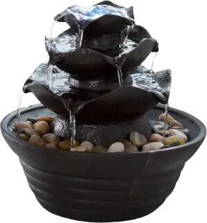 Indoor Fountain with LED Lights – Cascading 3-Tier Lighted Tabletop Water Feature with Soothing Sound – Zen Décor for Home or Office by Pure Garden