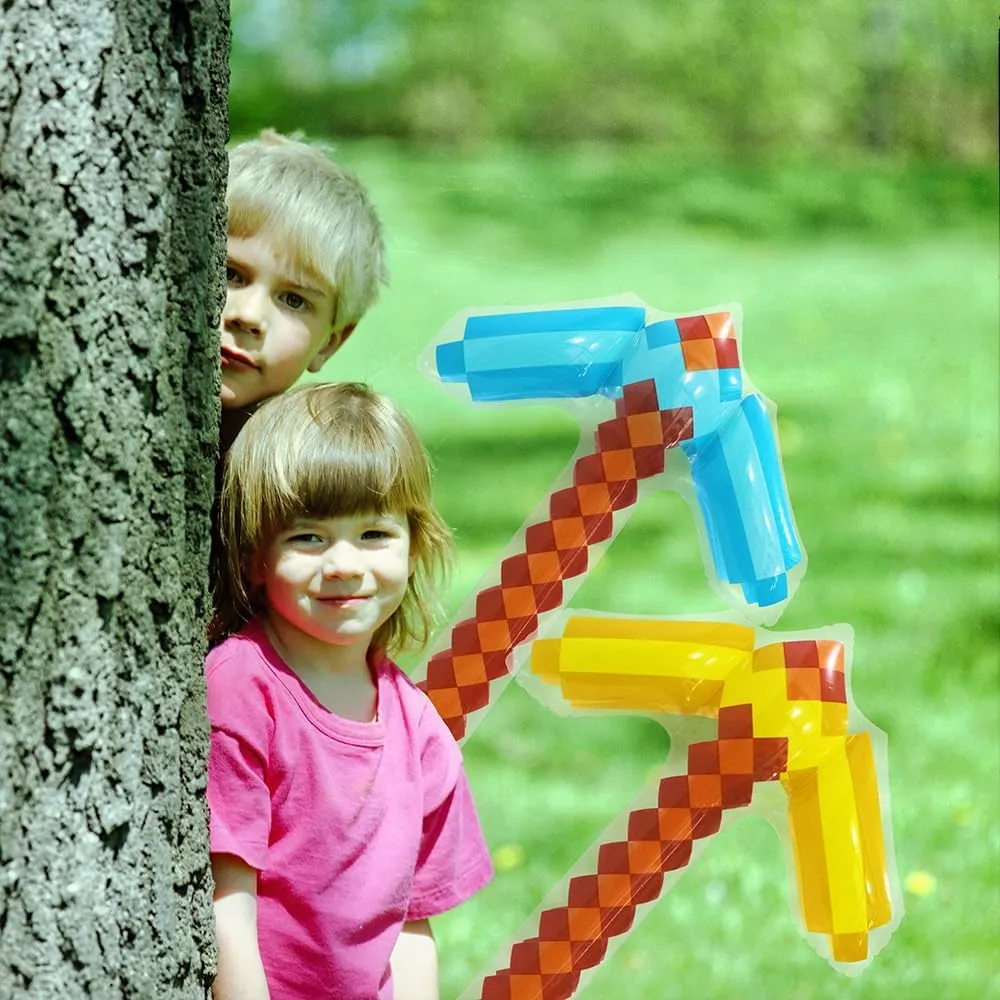 Inflatable Diamond Pick Axe Weapon Toys Fun Pixel Craft Mattock Hoe Shovel Hatchet, 6 Pack Blow Up Crafting Pickaxe Birthday Pirate Party Favors For Halloween Carnival Cosplay Pool Backyard Video Game