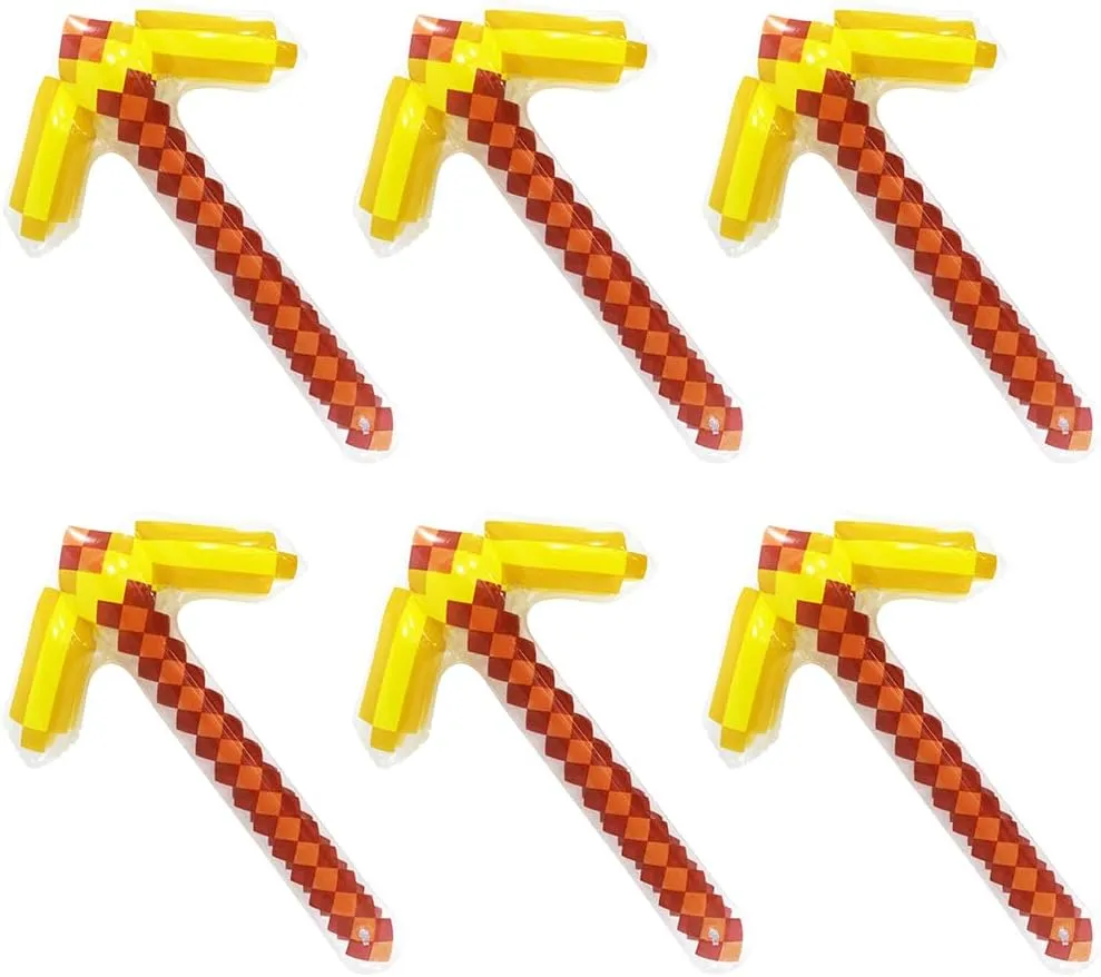 Inflatable Diamond Pick Axe Weapon Toys Fun Pixel Craft Mattock Hoe Shovel Hatchet, 6 Pack Blow Up Crafting Pickaxe Birthday Pirate Party Favors For Halloween Carnival Cosplay Pool Backyard Video Game