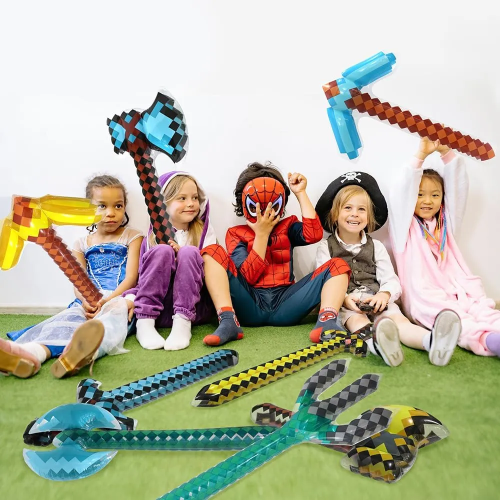 Inflatable Diamond Pick Axe Weapon Toys Fun Pixel Craft Mattock Hoe Shovel Hatchet, 6 Pack Blow Up Crafting Pickaxe Birthday Pirate Party Favors For Halloween Carnival Cosplay Pool Backyard Video Game