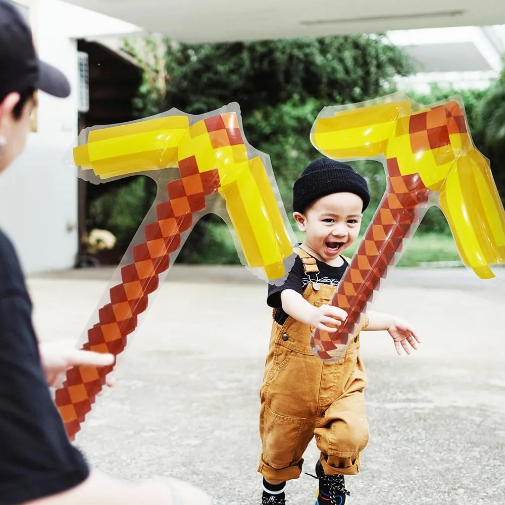 Inflatable Diamond Pick Axe Weapon Toys Fun Pixel Craft Mattock Hoe Shovel Hatchet, 6 Pack Blow Up Crafting Pickaxe Birthday Pirate Party Favors For Halloween Carnival Cosplay Pool Backyard Video Game
