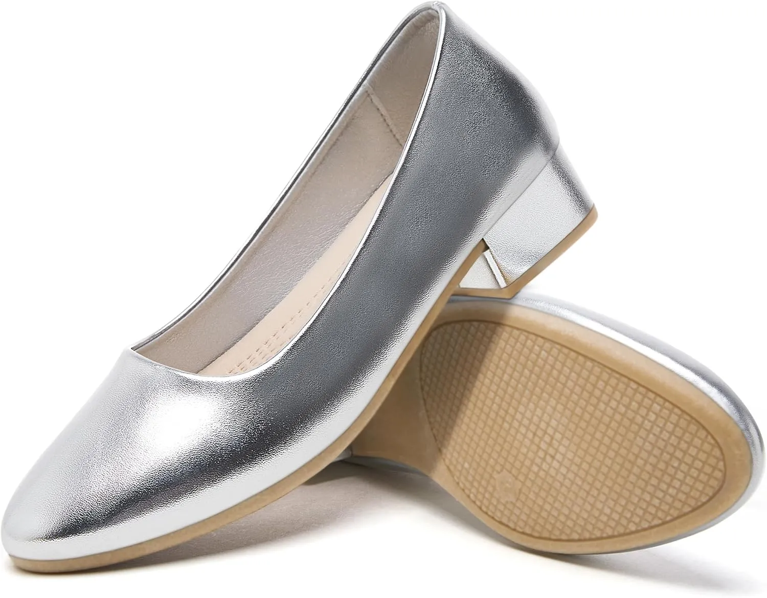 Jeekopeg Low Chunky Pumps Women's Round Toe Heels PU Leather Chunky Pump Shoes Classic Closed Toe Pumps Low Heel Dress Shoes for Women