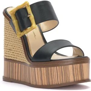 Jessica Simpson Womens Hendrya Leather Open Toe Wedge Sandals