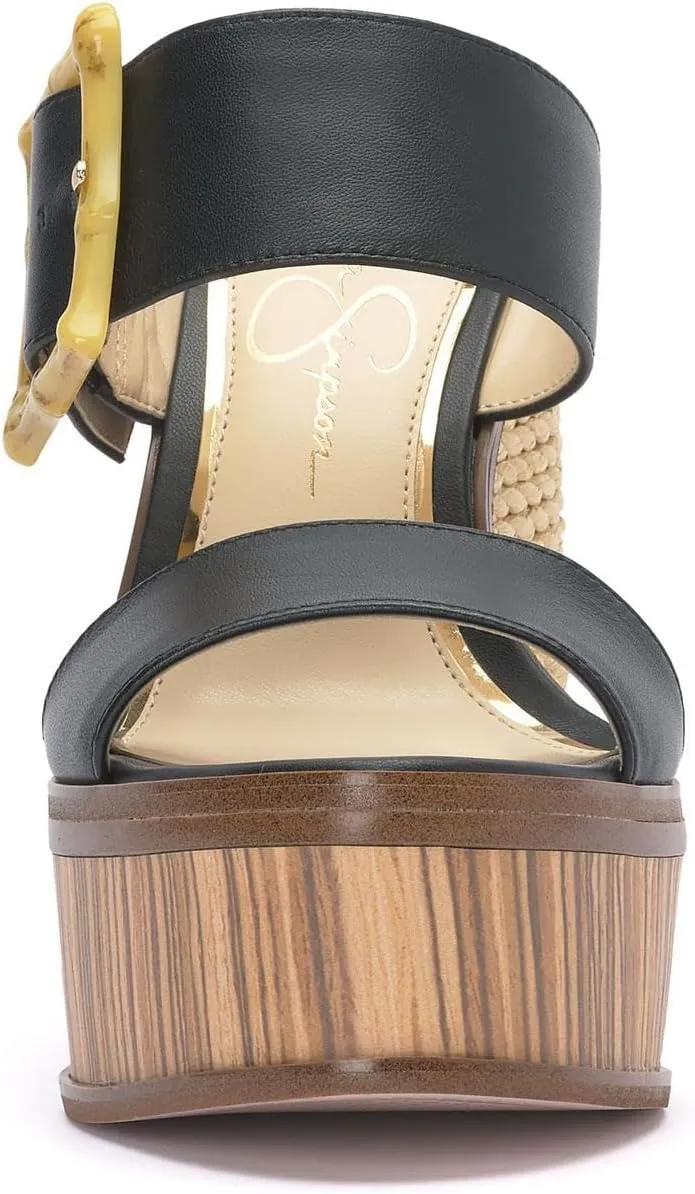 Jessica Simpson Womens Hendrya Leather Open Toe Wedge Sandals