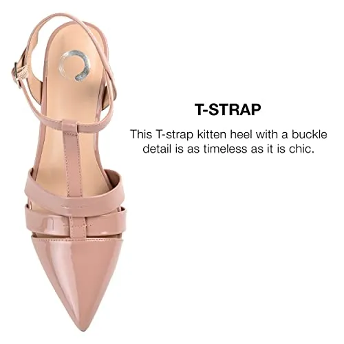 Journee Pointed Toe Kitten Heel Strappy Buckle Ankle Strap Pump for Women - Jazlynn Slingback Fashion Shoe