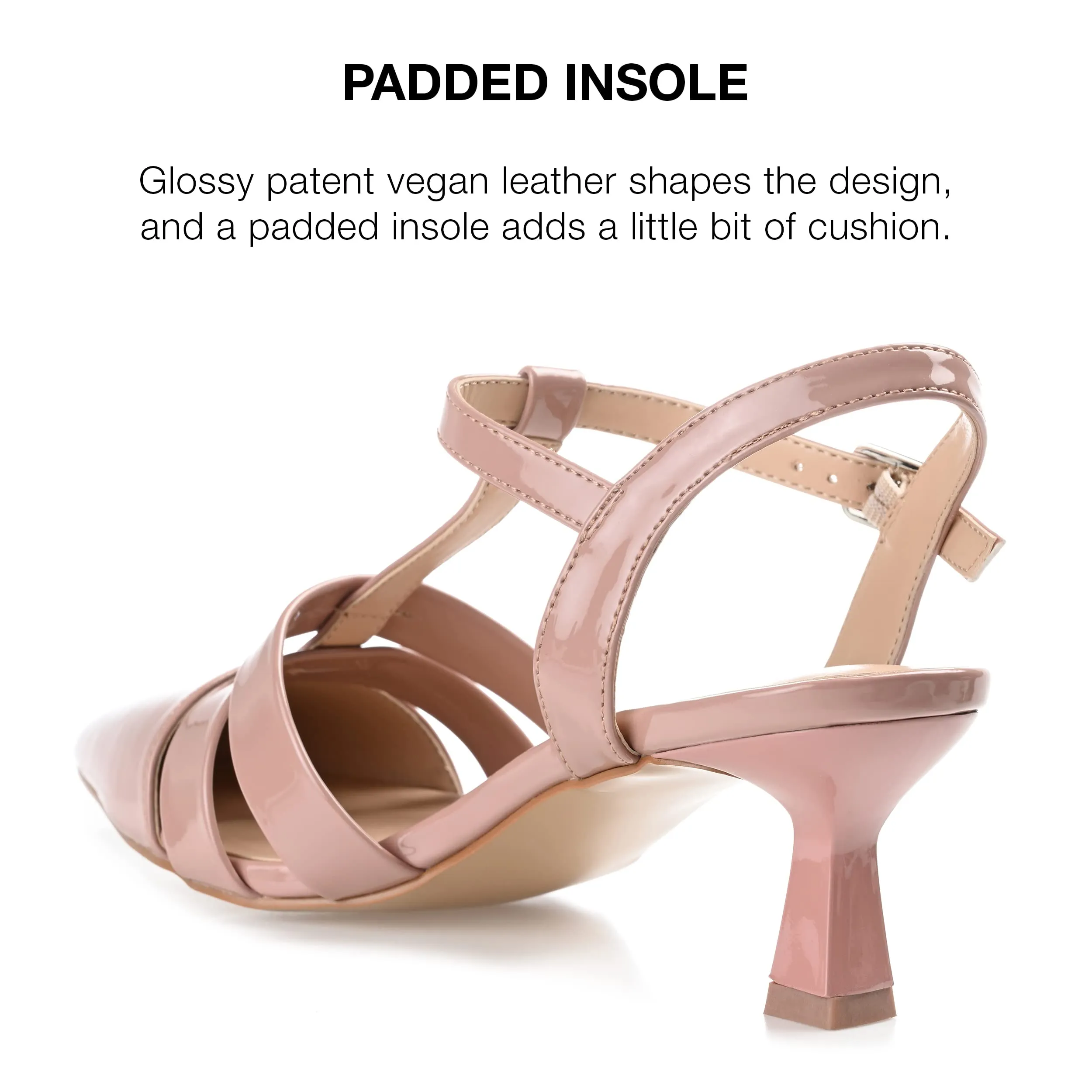 Journee Pointed Toe Kitten Heel Strappy Buckle Ankle Strap Pump for Women - Jazlynn Slingback Fashion Shoe