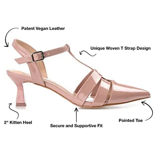 Journee Pointed Toe Kitten Heel Strappy Buckle Ankle Strap Pump for Women - Jazlynn Slingback Fashion Shoe