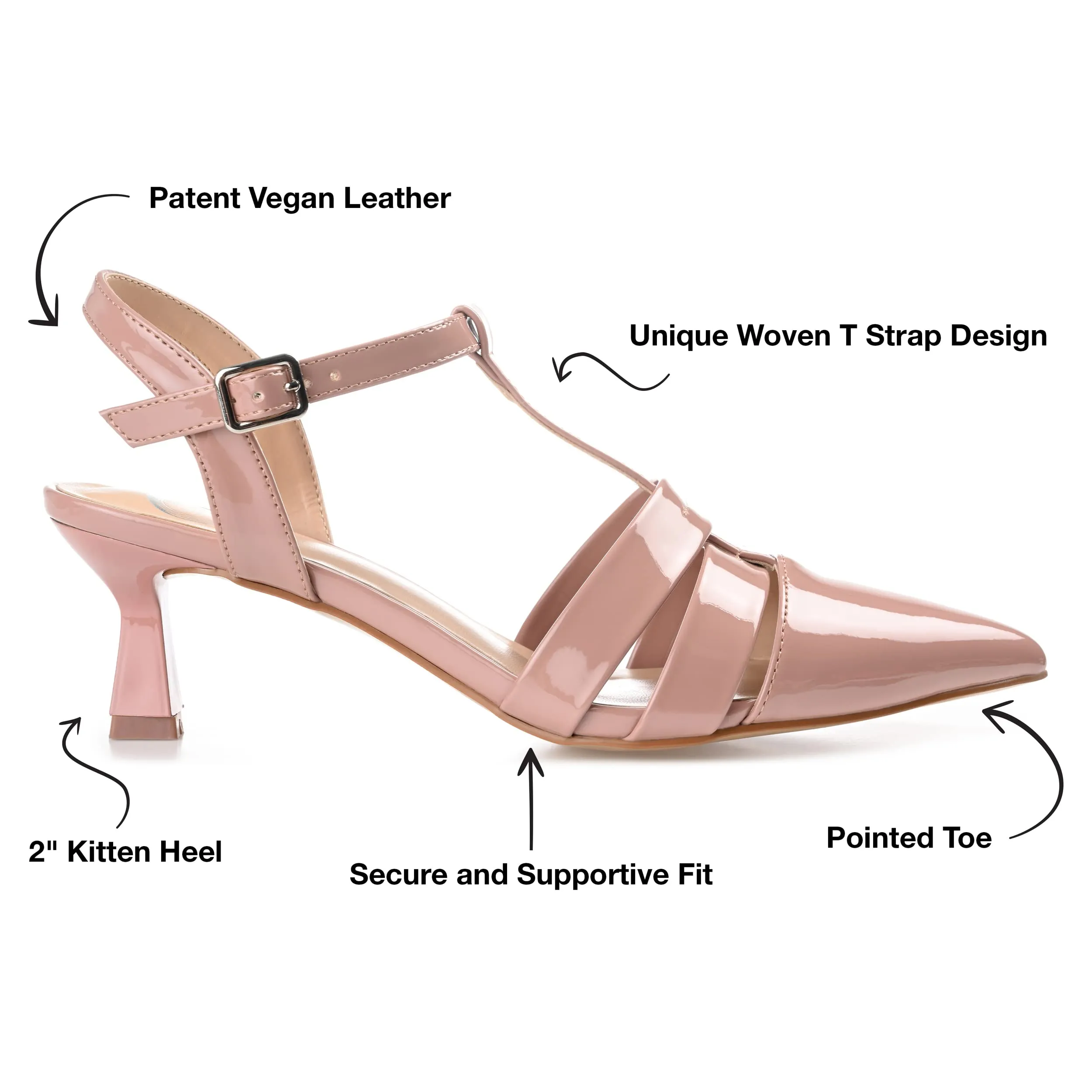 Journee Pointed Toe Kitten Heel Strappy Buckle Ankle Strap Pump for Women - Jazlynn Slingback Fashion Shoe